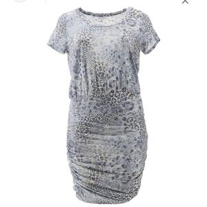 Skinnygirl KIM Gray/Blue Reptile Print Short Sleeves Dress with Ruching NEW